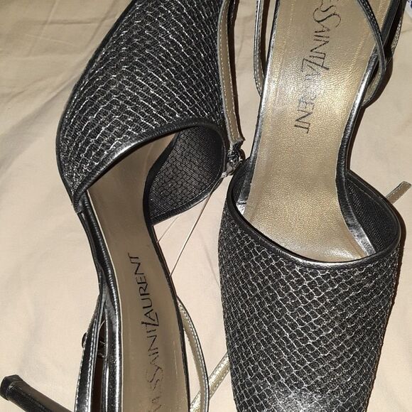 Vintage Yves Saint Laurent Grey Mesh Heels - Picture 1 of 7